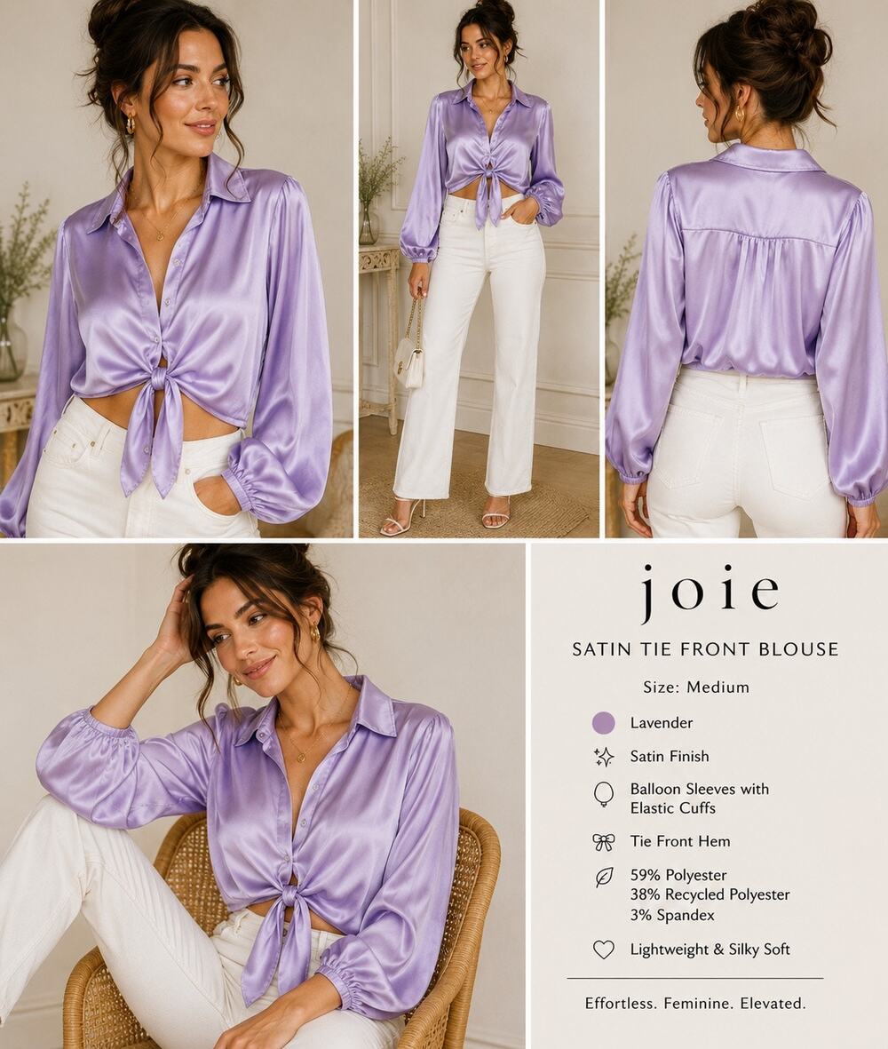 Joie Cropped Tie-Front Button-Up Balloon Sleeve Blouse SizeM